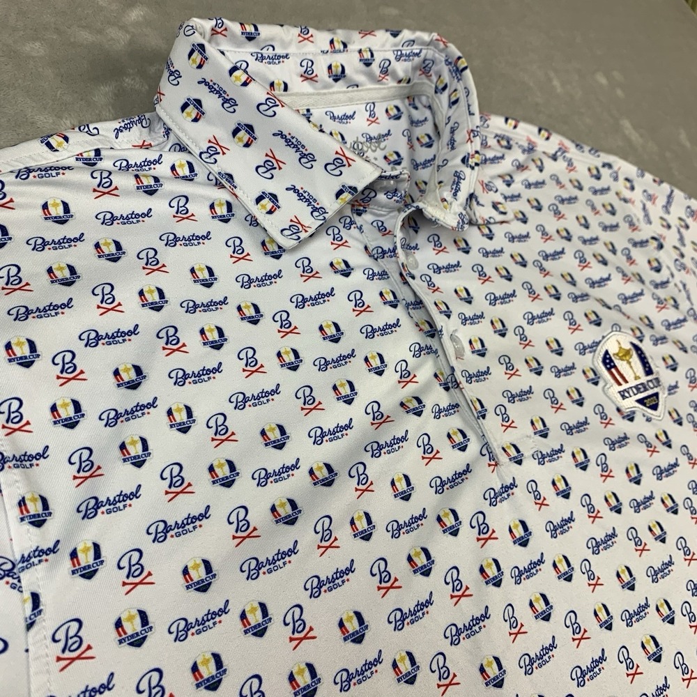 Barstool Golf Ryder Cup 2023 Polo Shirt Mens Medium White All Over Print Logo